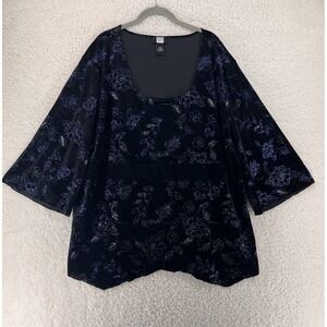 Studio 1940 Velvet Sparkle Top Women's 30/32W Black Blue Floral Whimsigoth Fairy